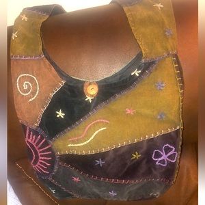 Vintage Multi color Hobo Bag Soft Faux Suede & Corduroy Fabrics. Cool Bag! BG01